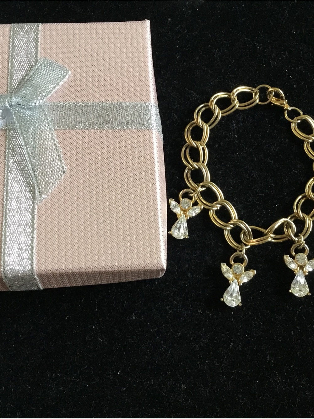 Gold Angel Charm Bracelet with Crystal Drops - Women Jewelry Bracelets